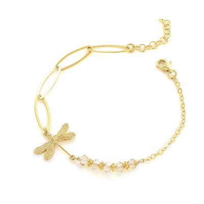 Gold dragonfly bracelet with golden shadow crystals