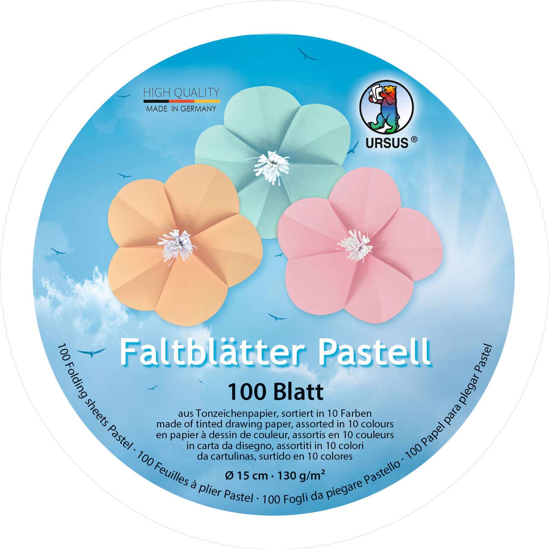 Folded sheets of colored construction paper "Pastel", Ø 15 cm, assorted