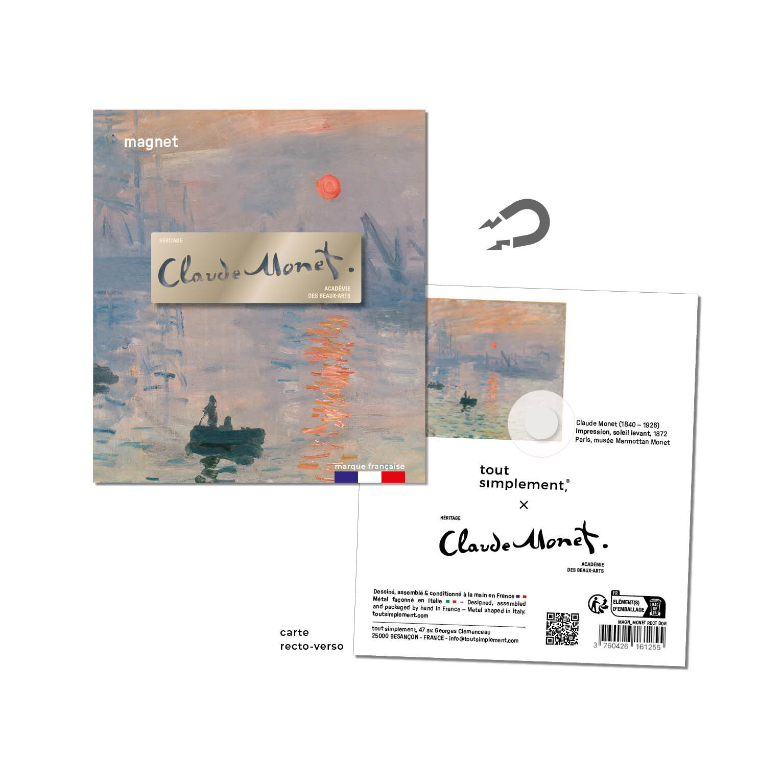 magnet rectangle en métal signature Claude Monet