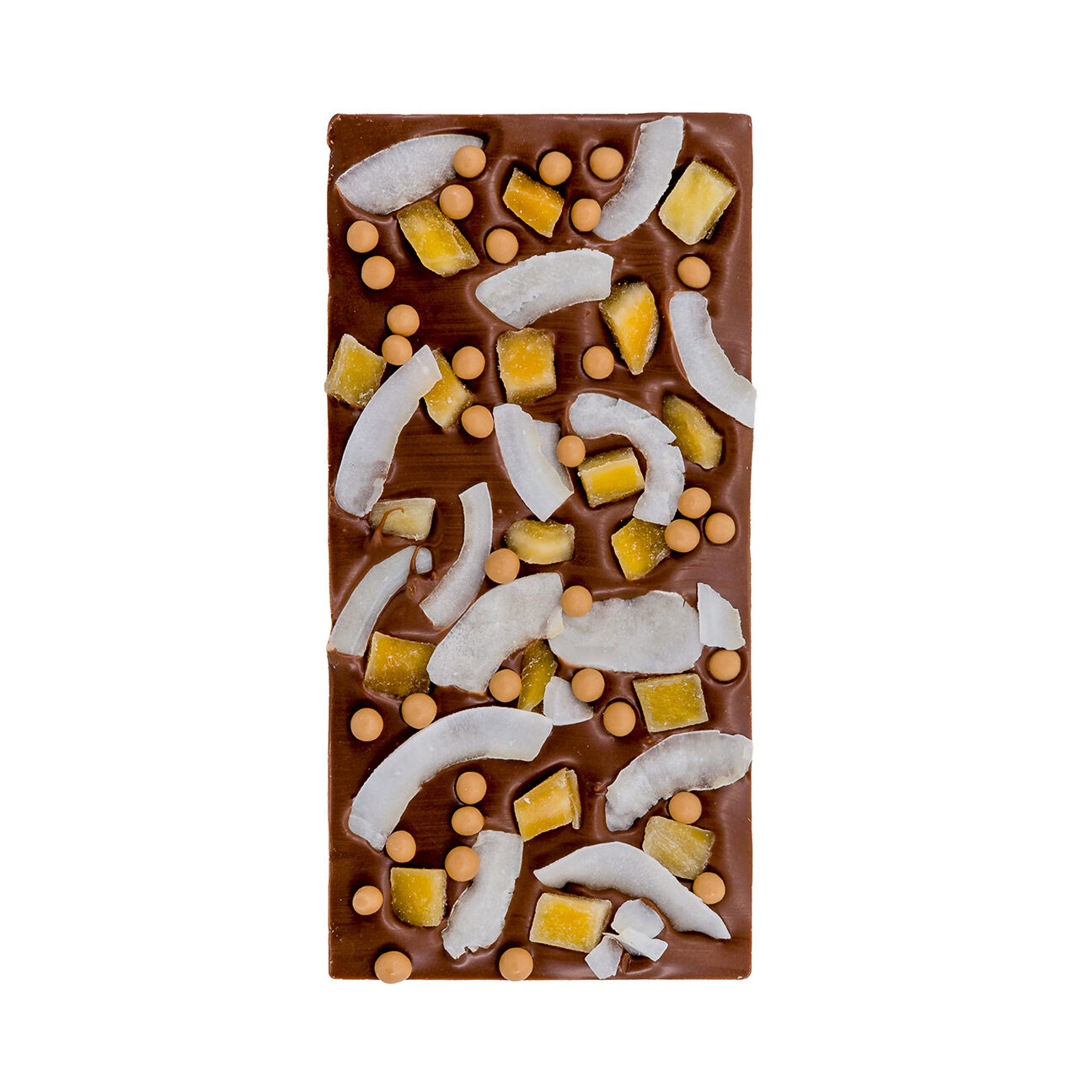 Chocolate Bar Mango Coconut Caramel Milk - luxury handmade milk chocolate bar with mango, coconut & caramel