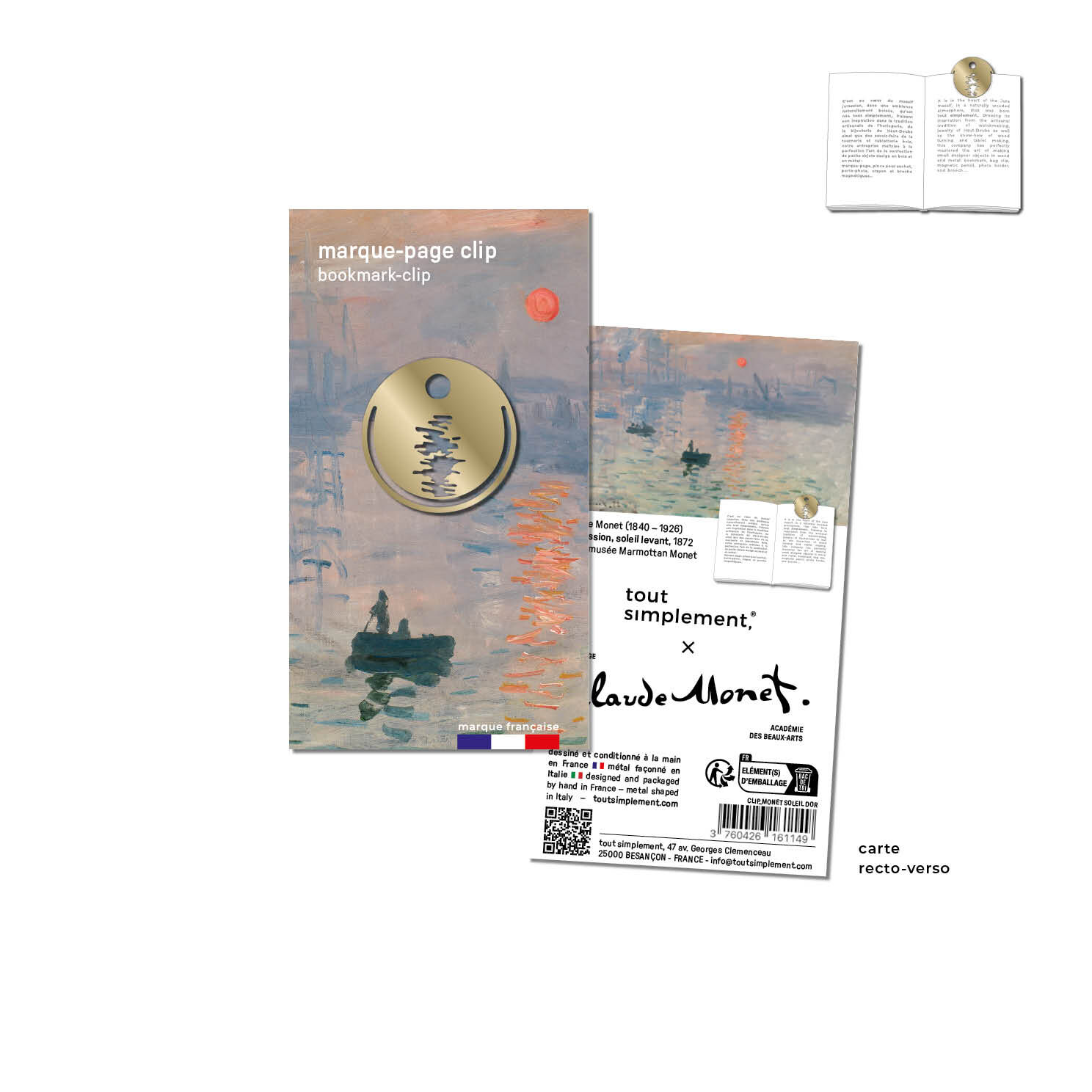 clip/marque-page en métal Soleil levant- Claude Monet