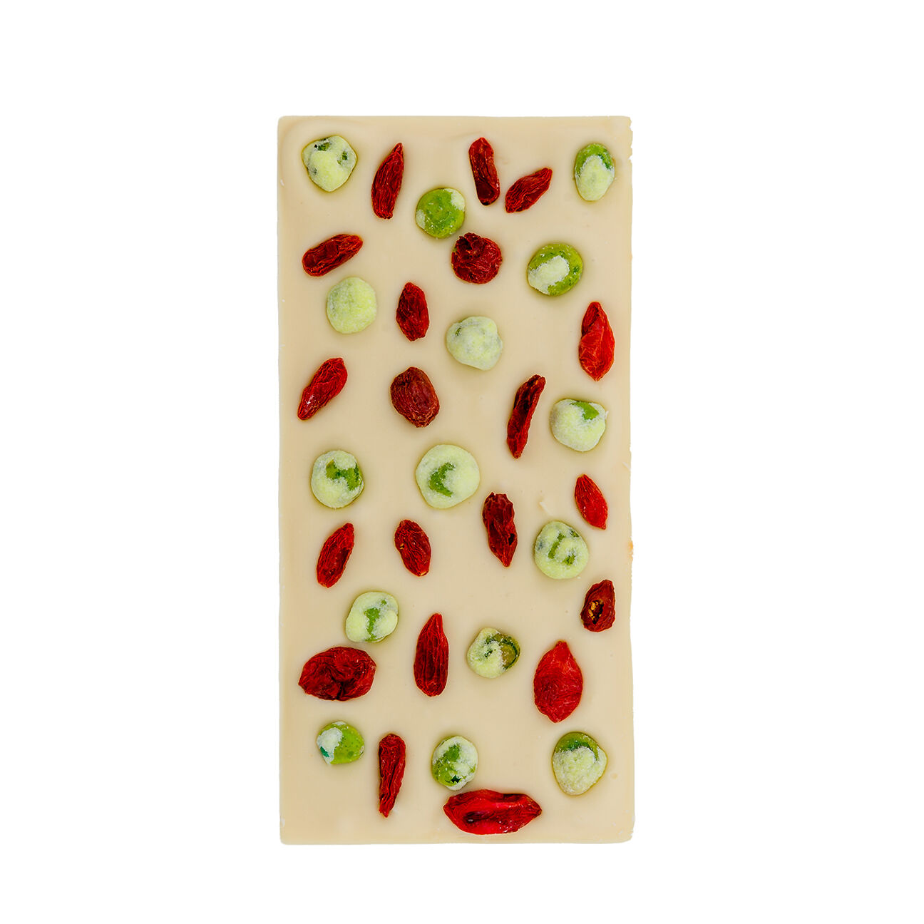 Chocolate Bar Wasabi & Goji Berries White - Luxury handmade white chocolate bar with wasabi and goji berries