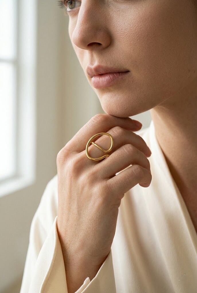 Open gold ring in a modern chic oval geometric shape