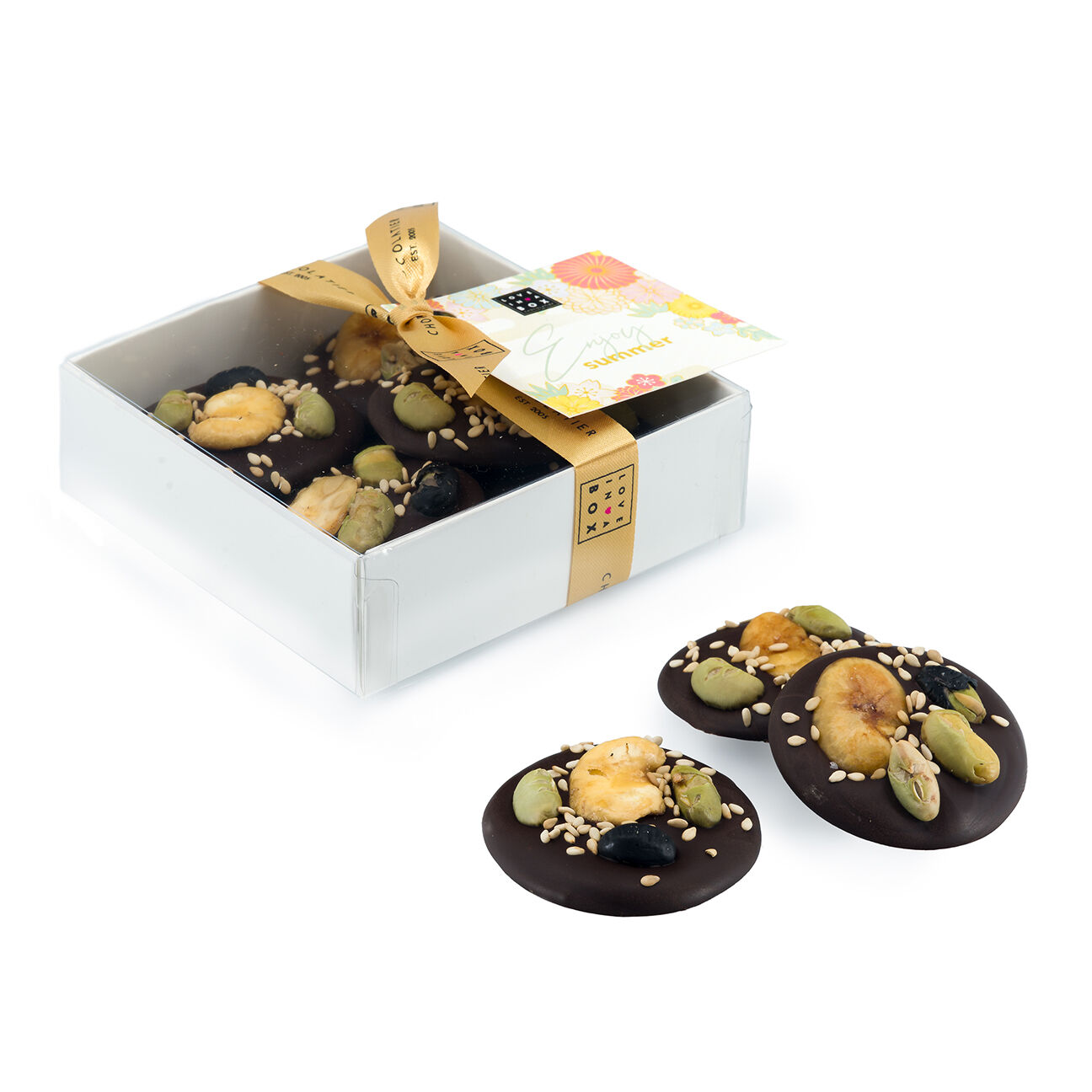 Chocolate Mendiants Roasted Asian nuts & Sesame Dark - luxury handmade dark chocolate bar with roasted asian nuts and sesame