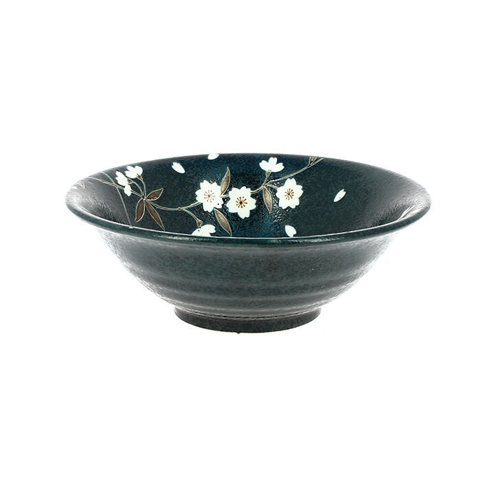 Large Dark Green Bowl and Sakura Flower
