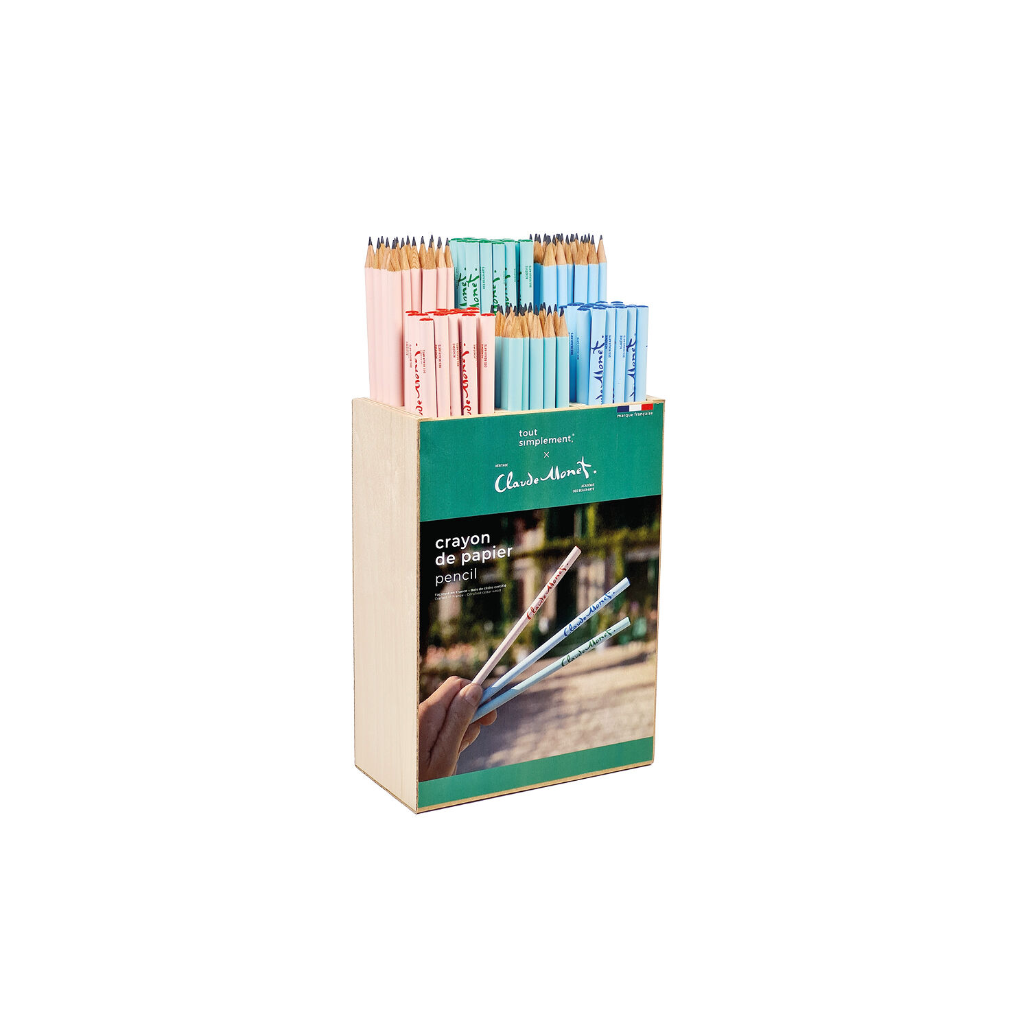 présentoir plein 120 crayons de papier signature Claude Monet