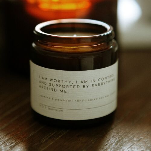 Jasmine & Patchouli Soy Hand Poured Candle - Affirmation Jar Candles (120ml)