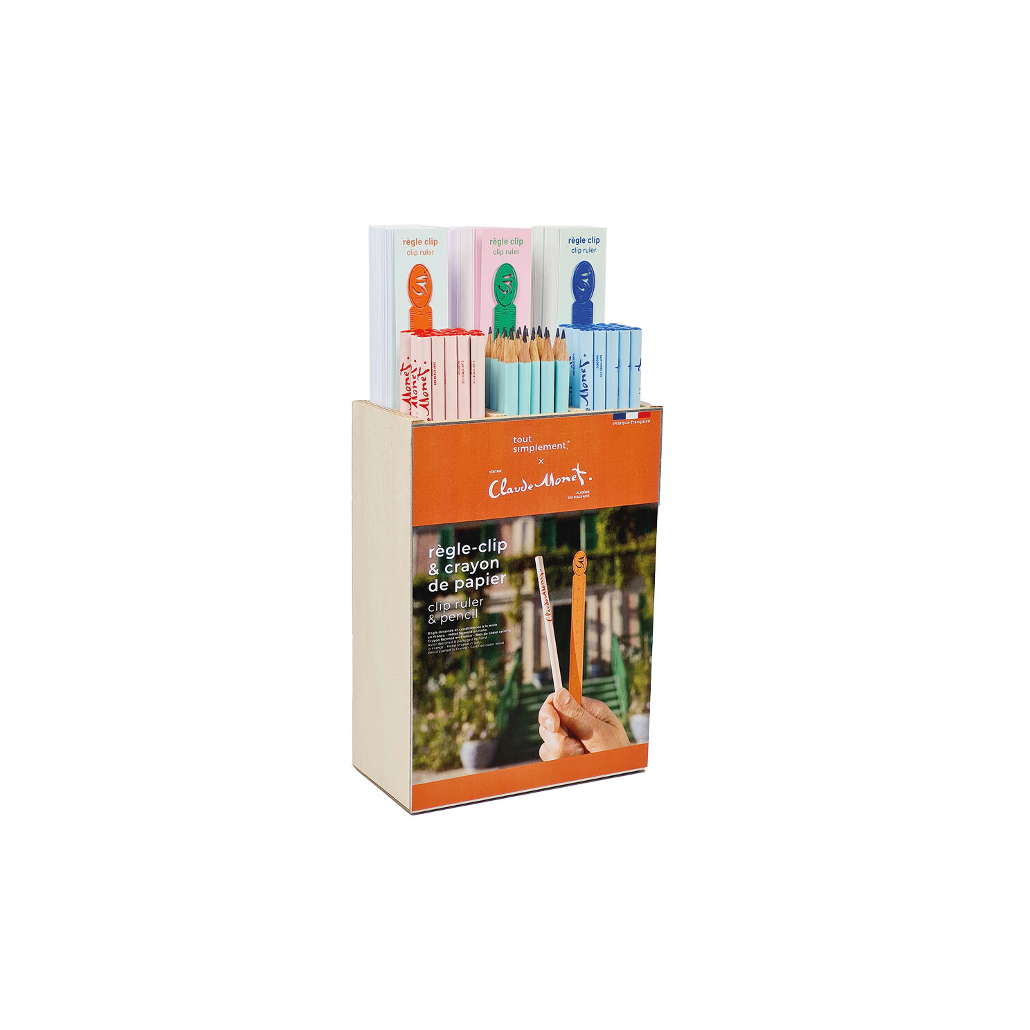 présentoir plein 60 crayons de papier+36 règles en métal Claude Monet