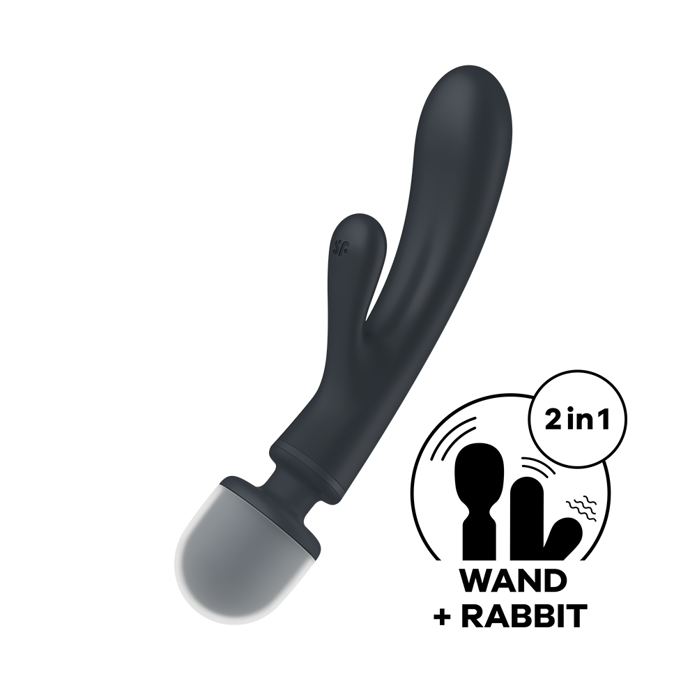 Vibratore 2 in 1 a forma di coniglio e bacchetta, nero, USB, Triple Lover, Satisfyer