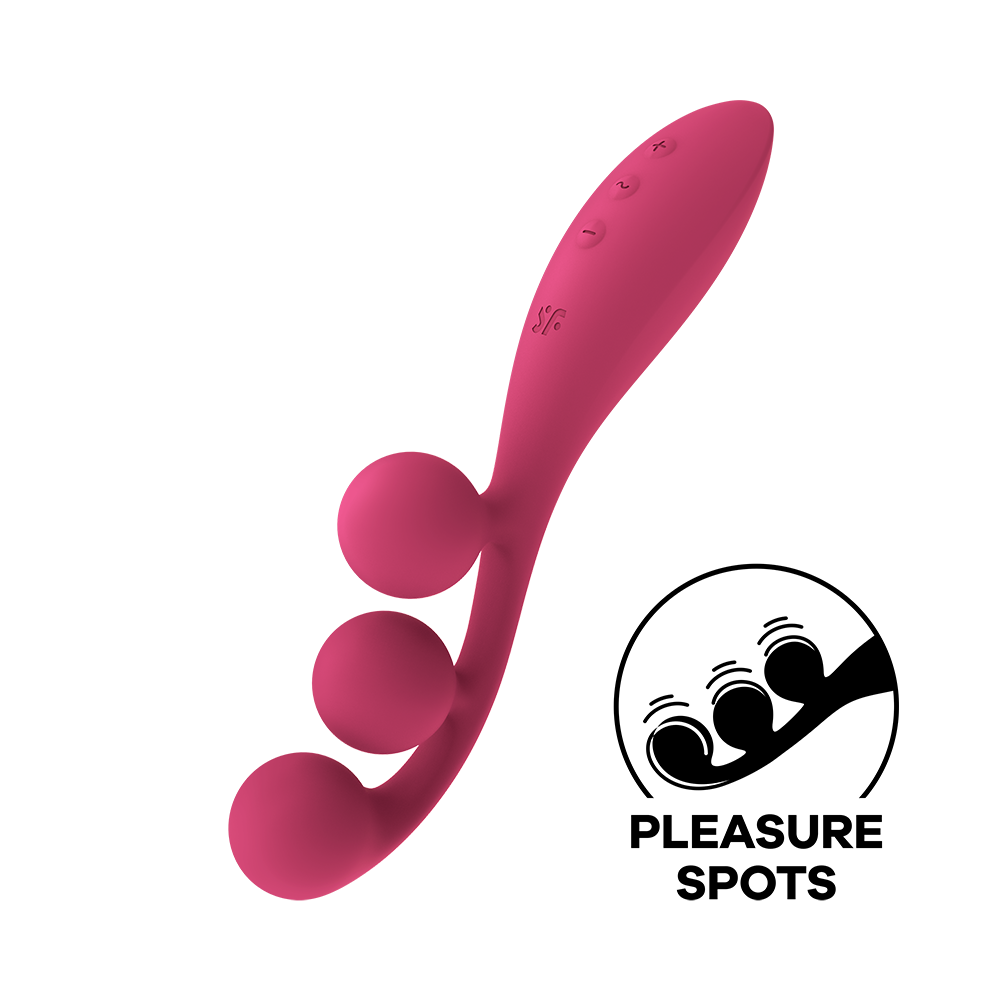 Vibratore USB Tri Ball rosso con tripla stimolazione flessibile: anale, vaginale e clitoridea.