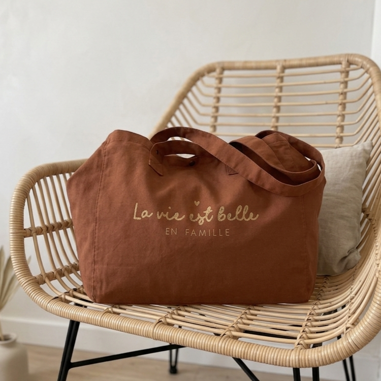 Large tote bag "Life is Beautiful with Family" - 6 colors to choose from