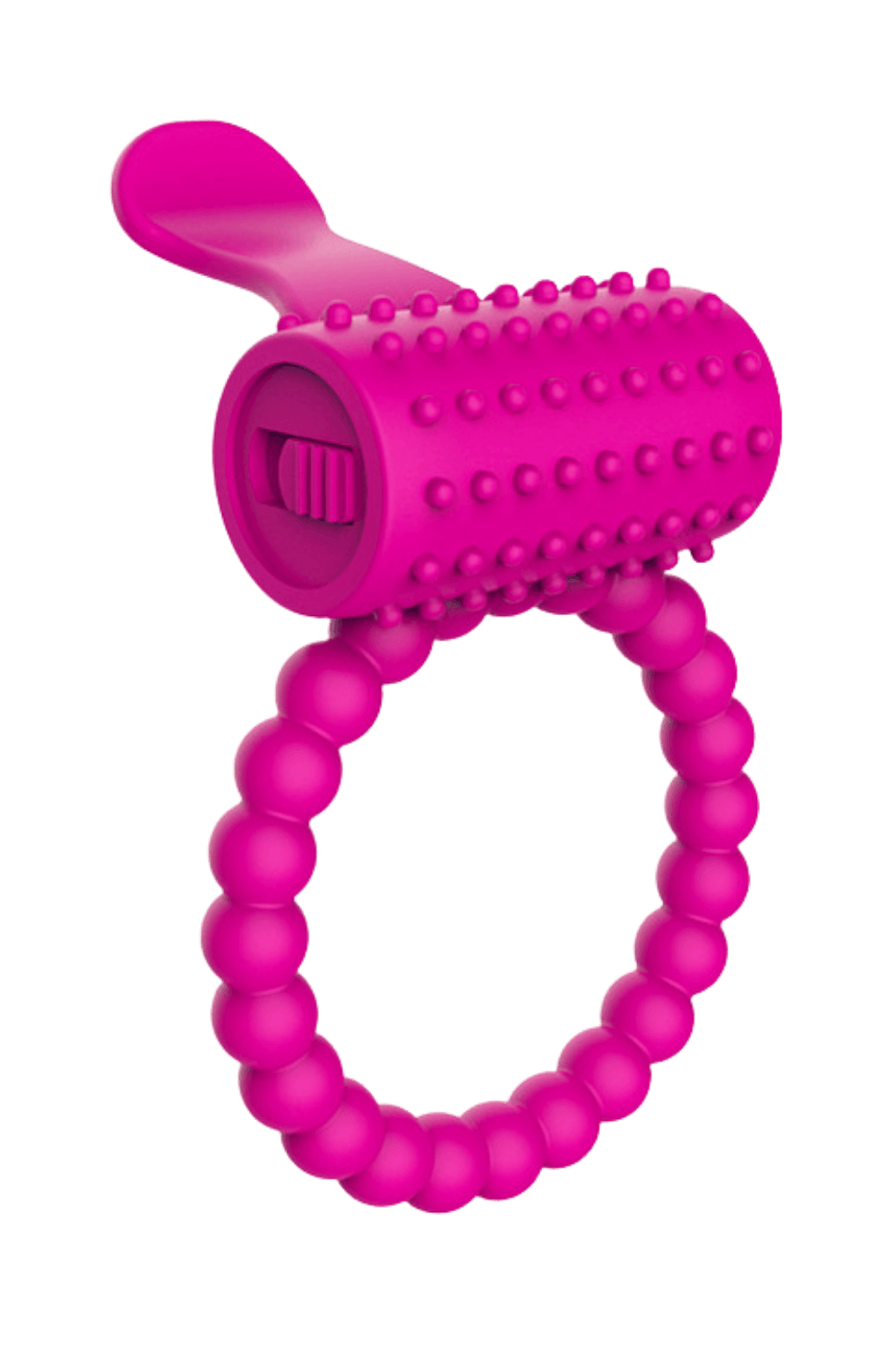Pink vibrating silicone ring with textured tongue, Pocket Pleasure + 1 sachet of lubricant