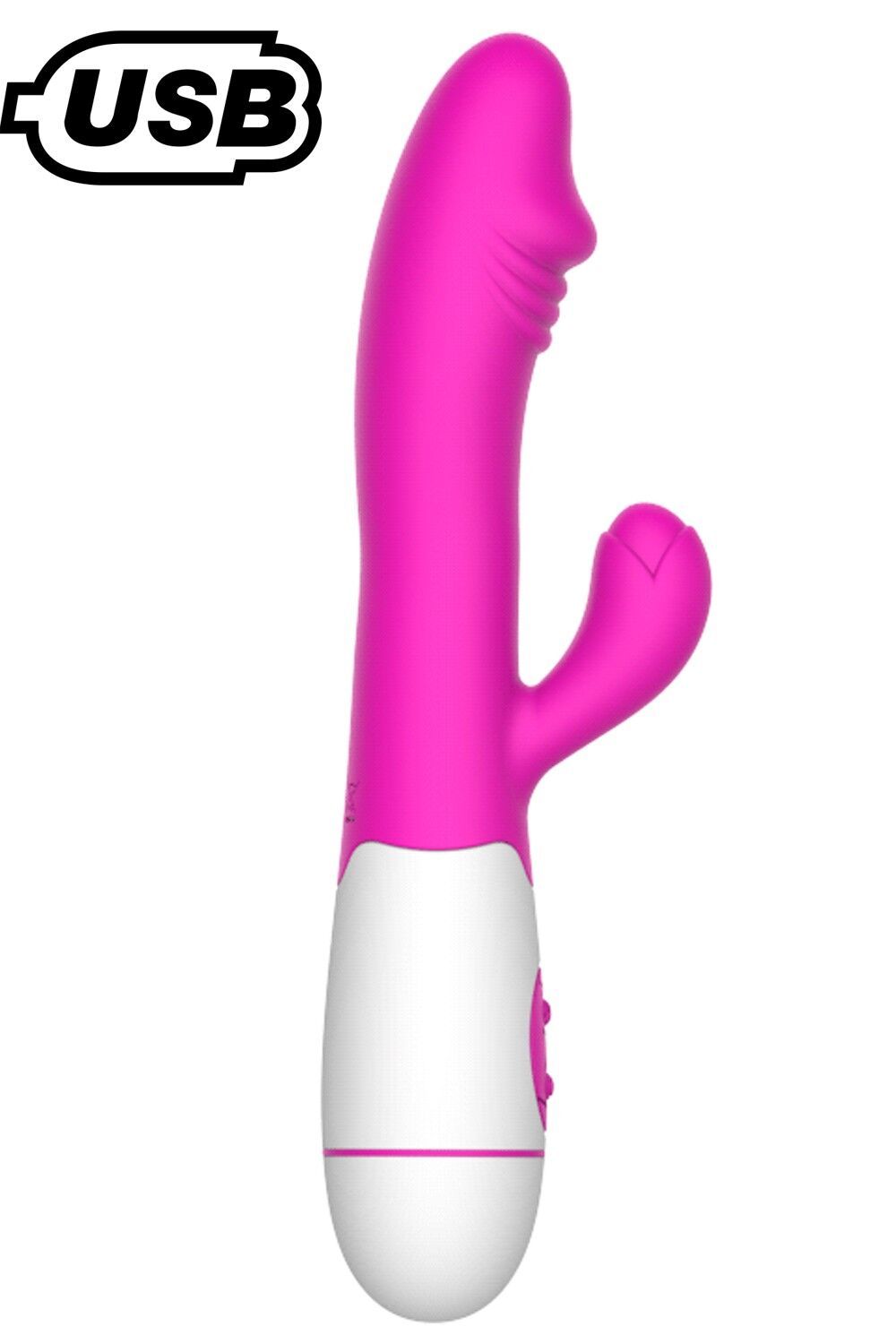 Pink USB rabbit vibrator with glans, 30 programs
