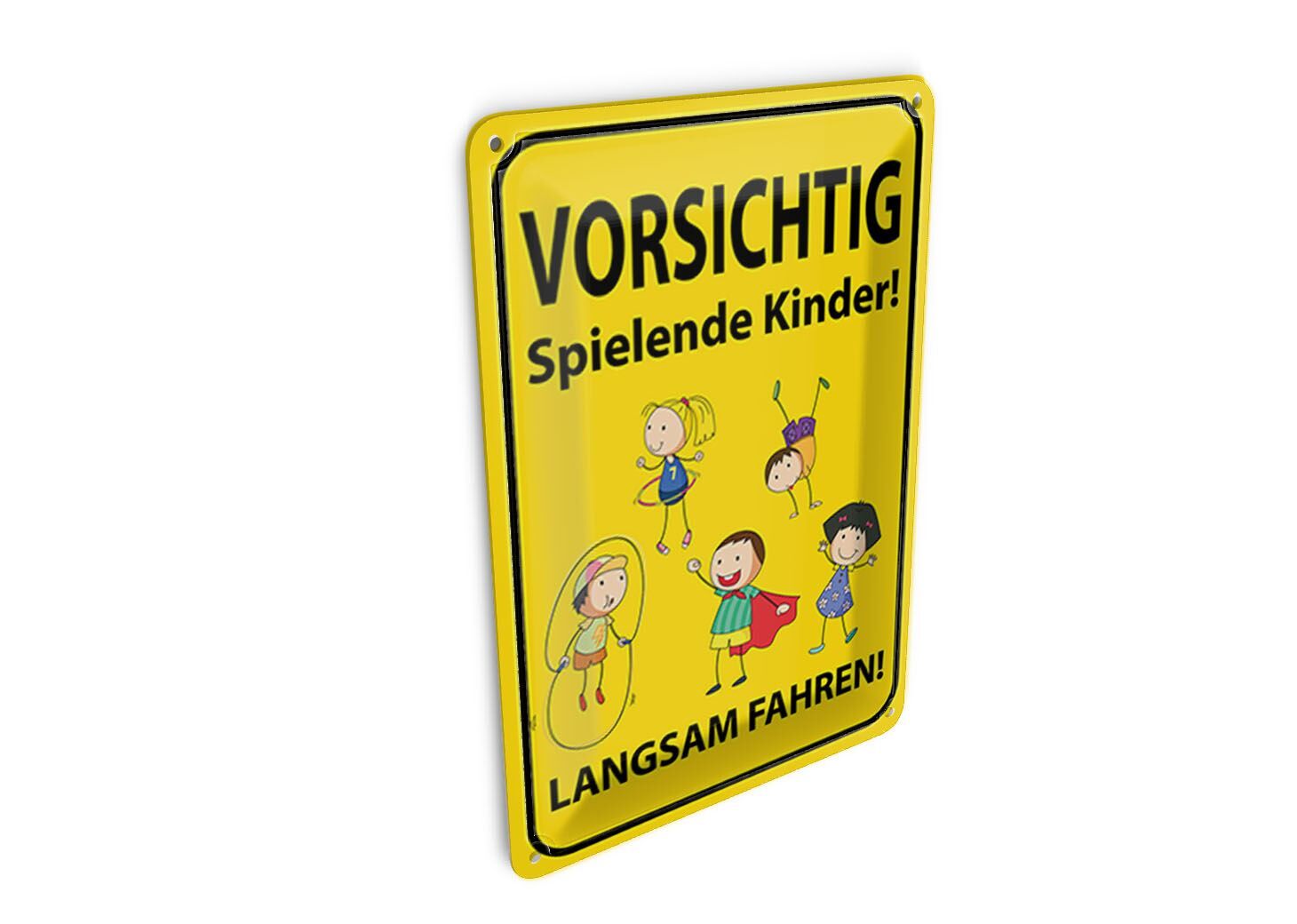 Tin postcard warning 10x14 cm CAUTION Children playing DRIVE SLOWLY