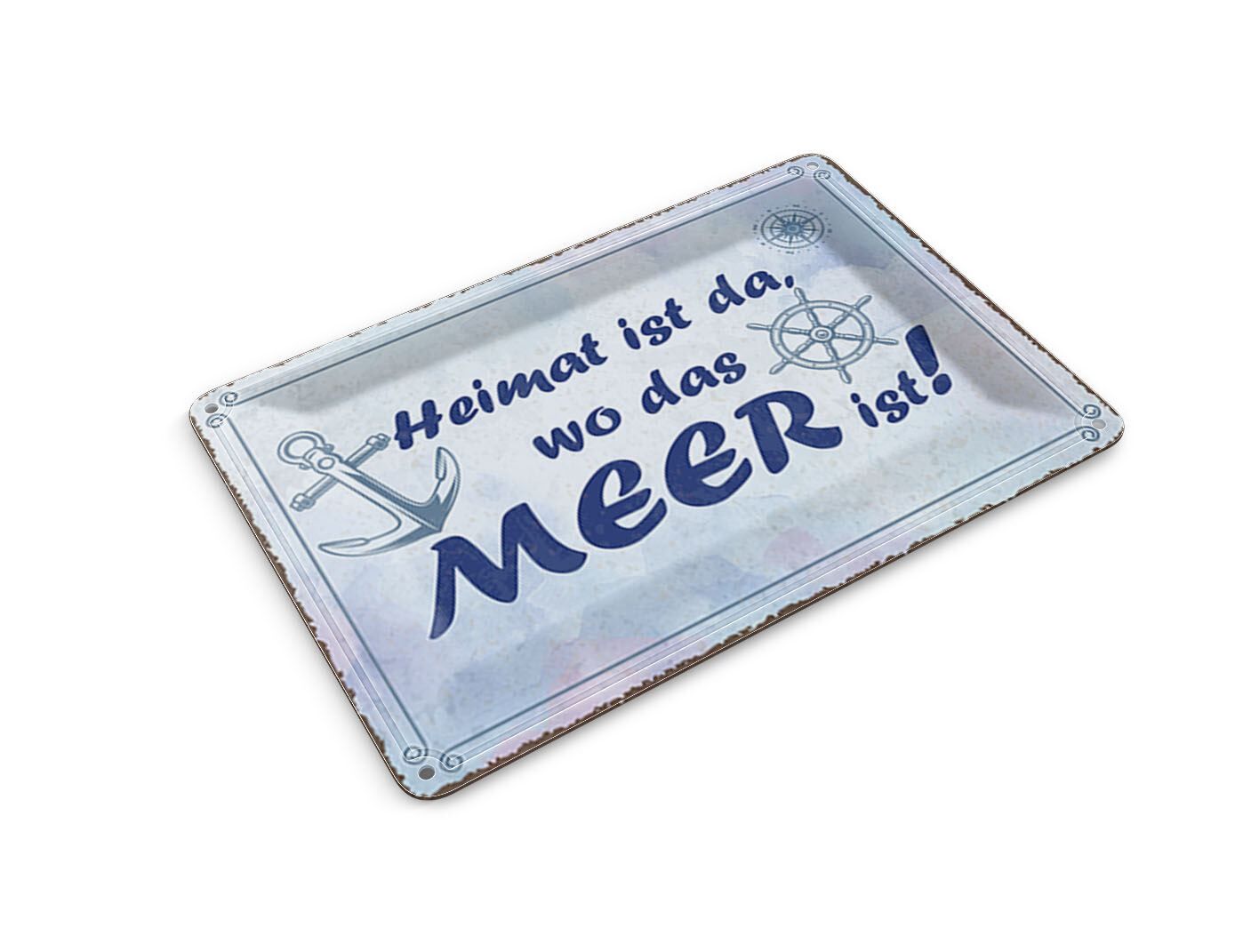 Tin postcard with saying, 10x14 cm, home is where the sea is, decorative sign