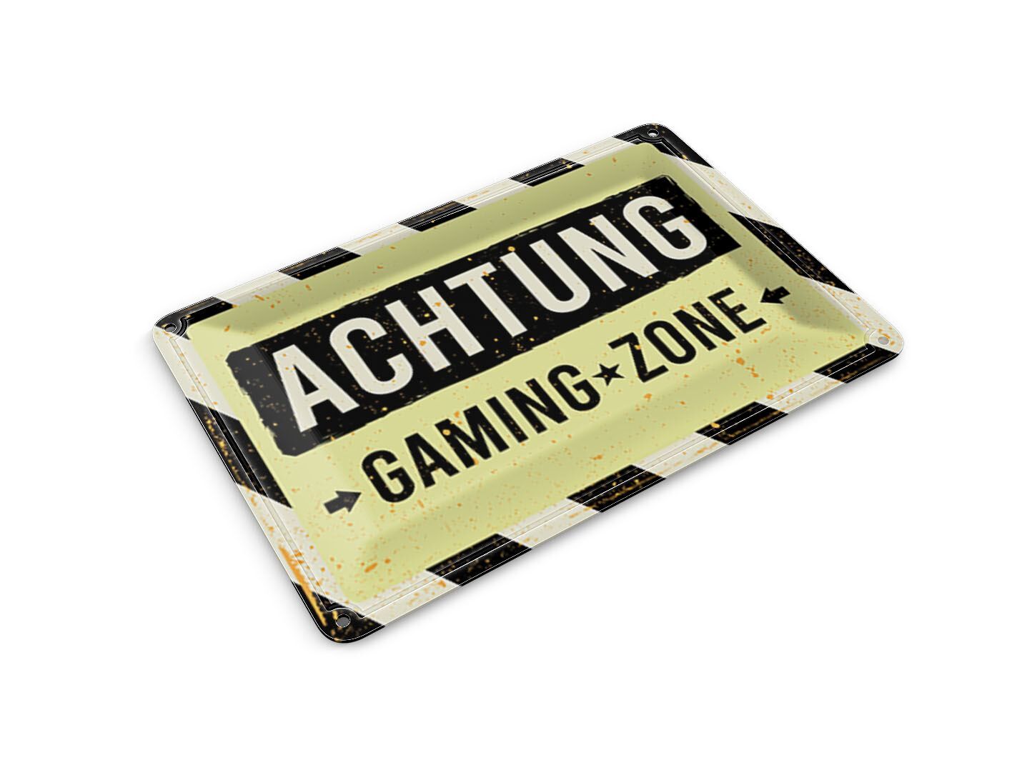Tin postcard notice 10x14 cm Attention gaming zone Decorative sign