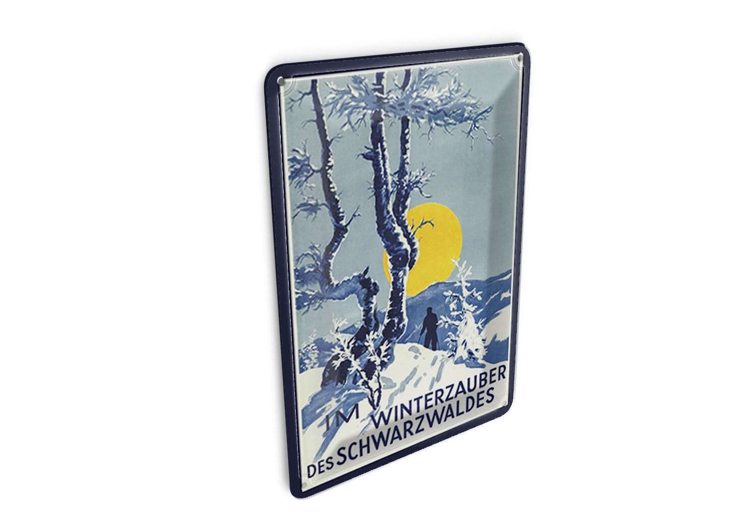 Carte postale en métal, thème voyage, 10 x 14 cm. Dans le paysage hivernal féerique de la Forêt-Noire. Plaque décorative.