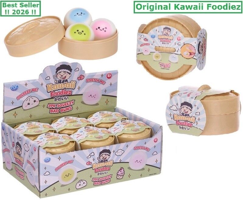 Kawaii Kuties Surprise Squishy Dumpling 10cm Bao Buns 4.5cm 3-Pack assortis en présentoir (12) (Fret aérien)