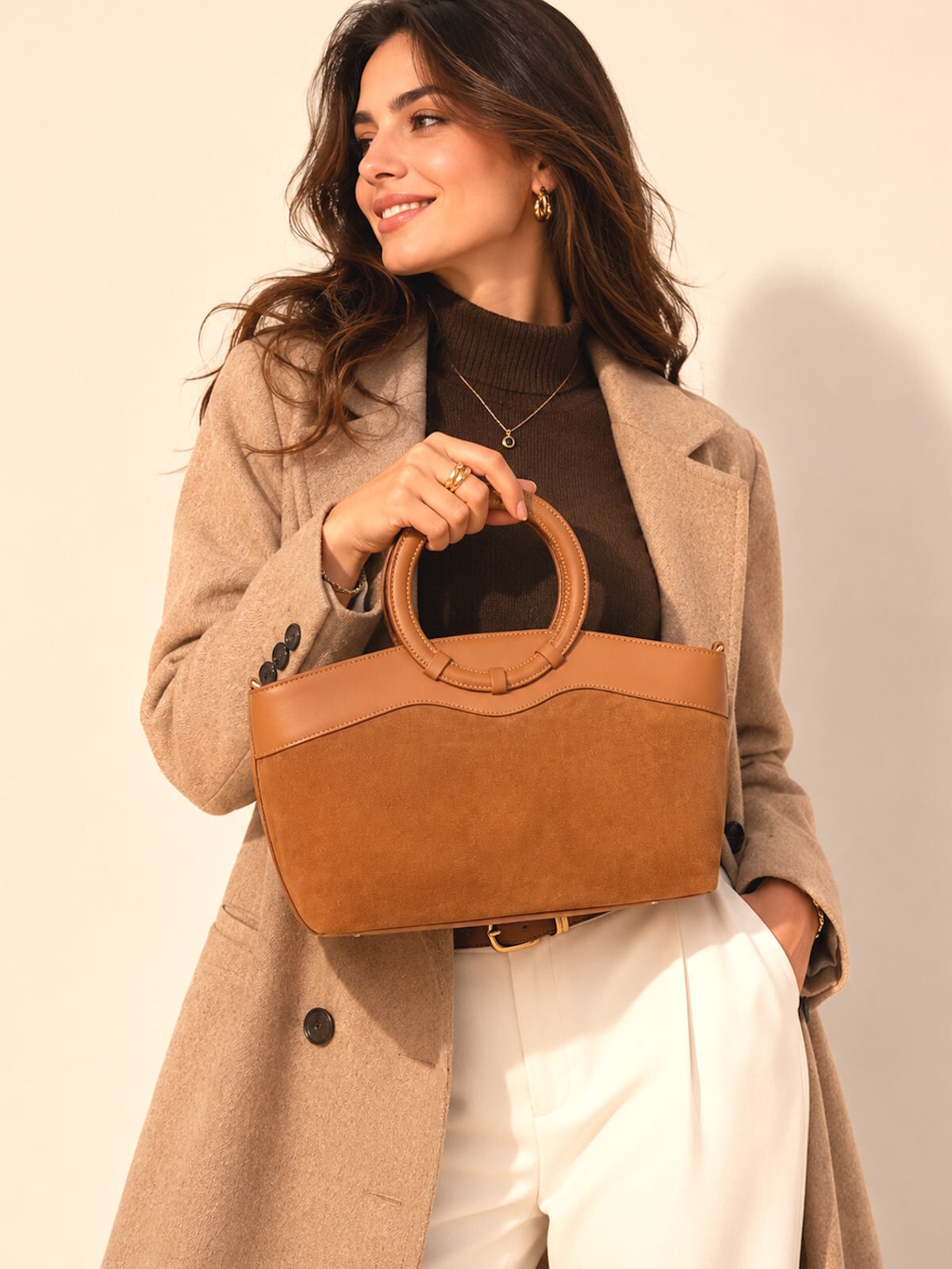 Suede leather handbag with crossbody strap, Made in Italy, art. 112653