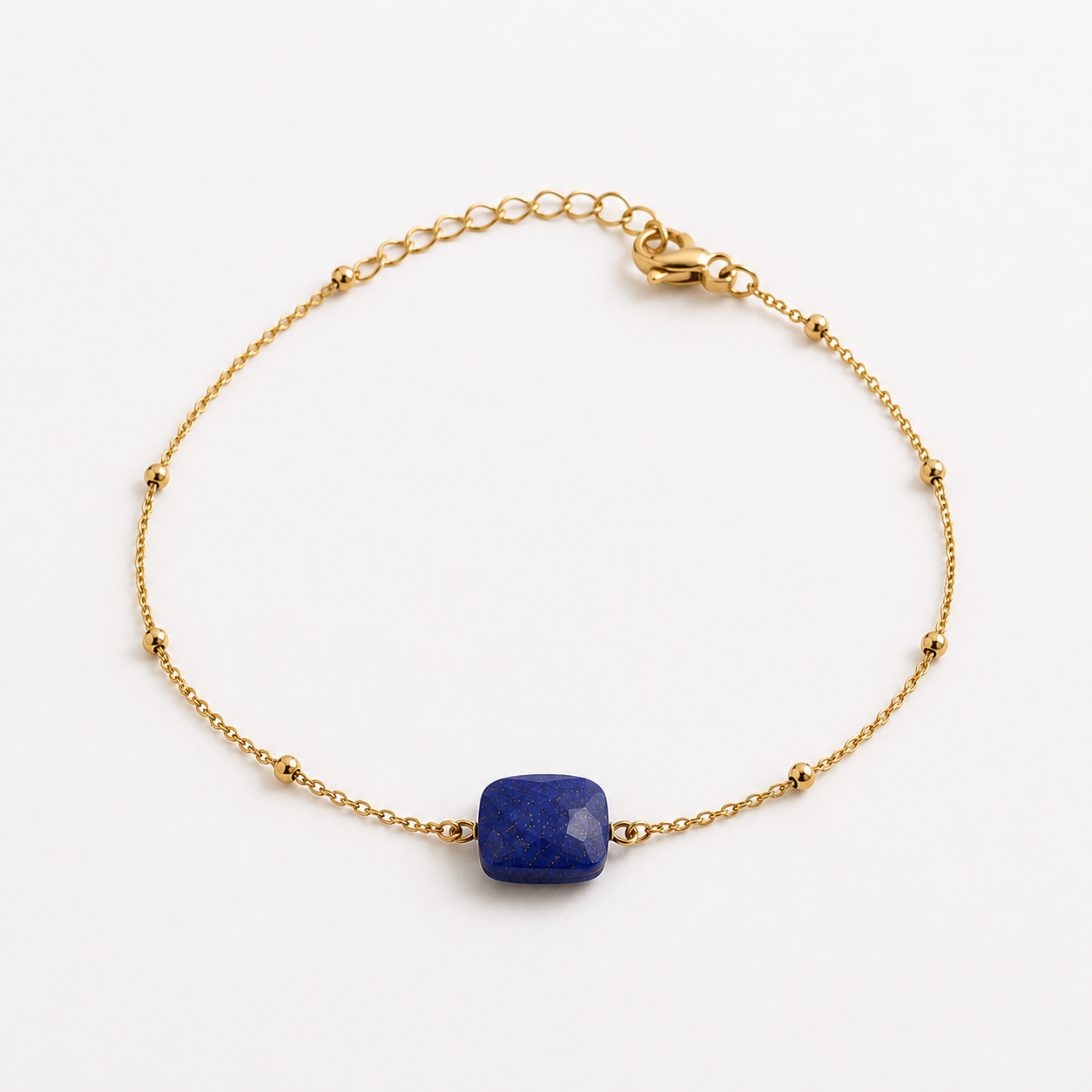 Bracelet fin en acier inoxydable doré et lapis-lazuli