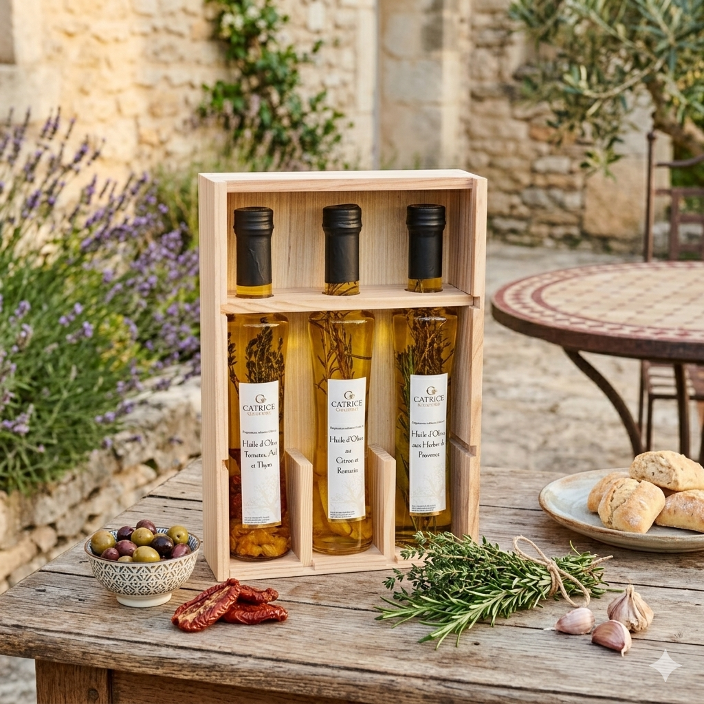 Wooden Discovery Box with 3 Flavored Olive Oils