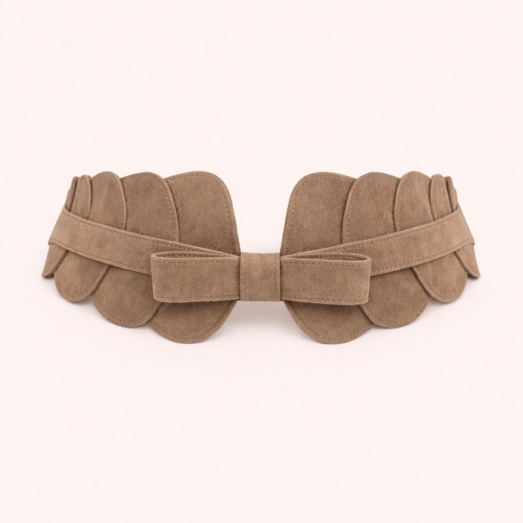 Cinturón elástico de ante beige con lazo | Elegante y cómodo (Edición limitada)