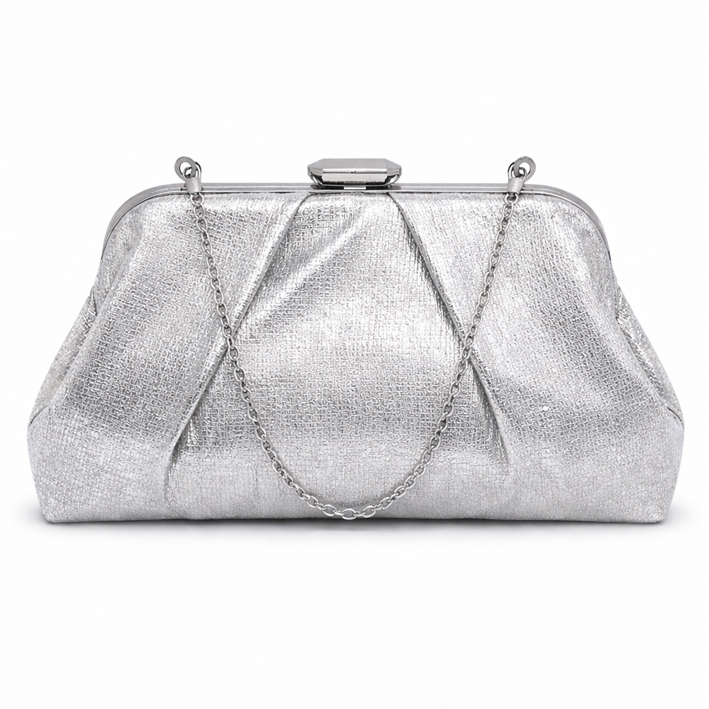 Bolso de Fiesta Grande Plateado con Dos Cadenas · Plata (Edición limitada)