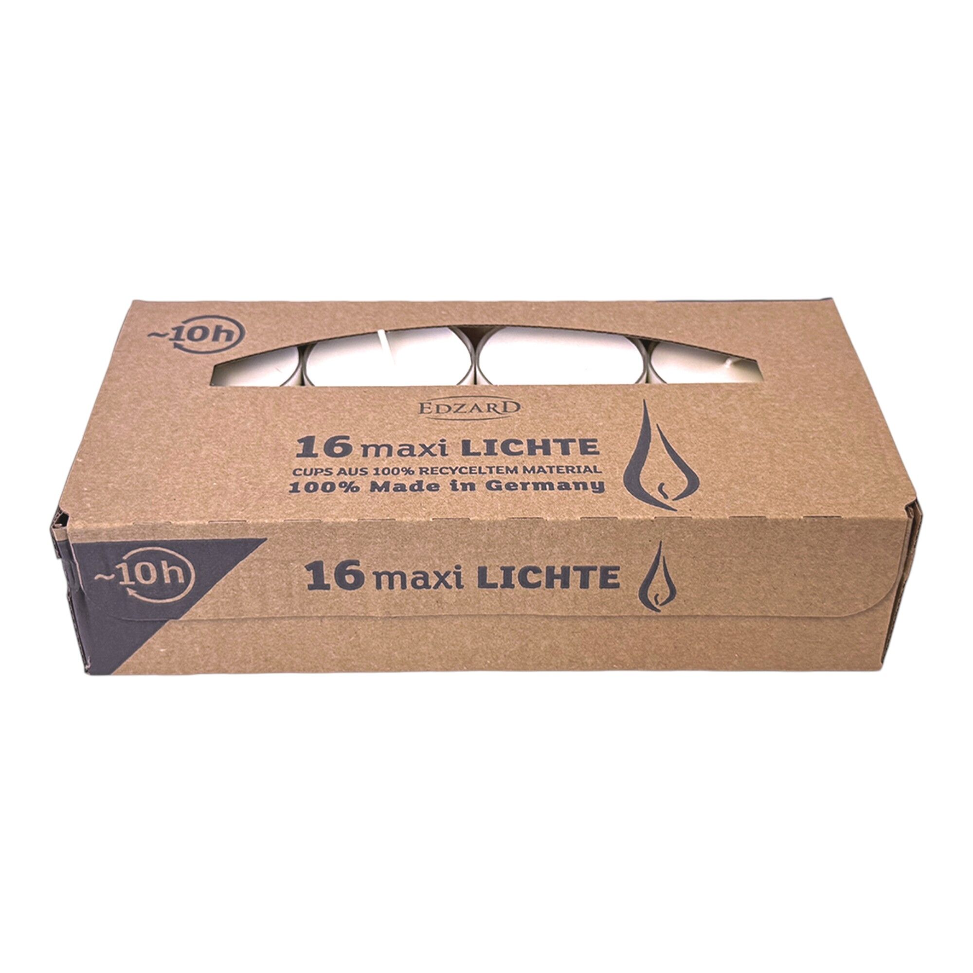 EDZARD 16 pieces WENZEL Maxilights Maxi tealights, white, transparent plastic casing, ø 54 mm, unscented