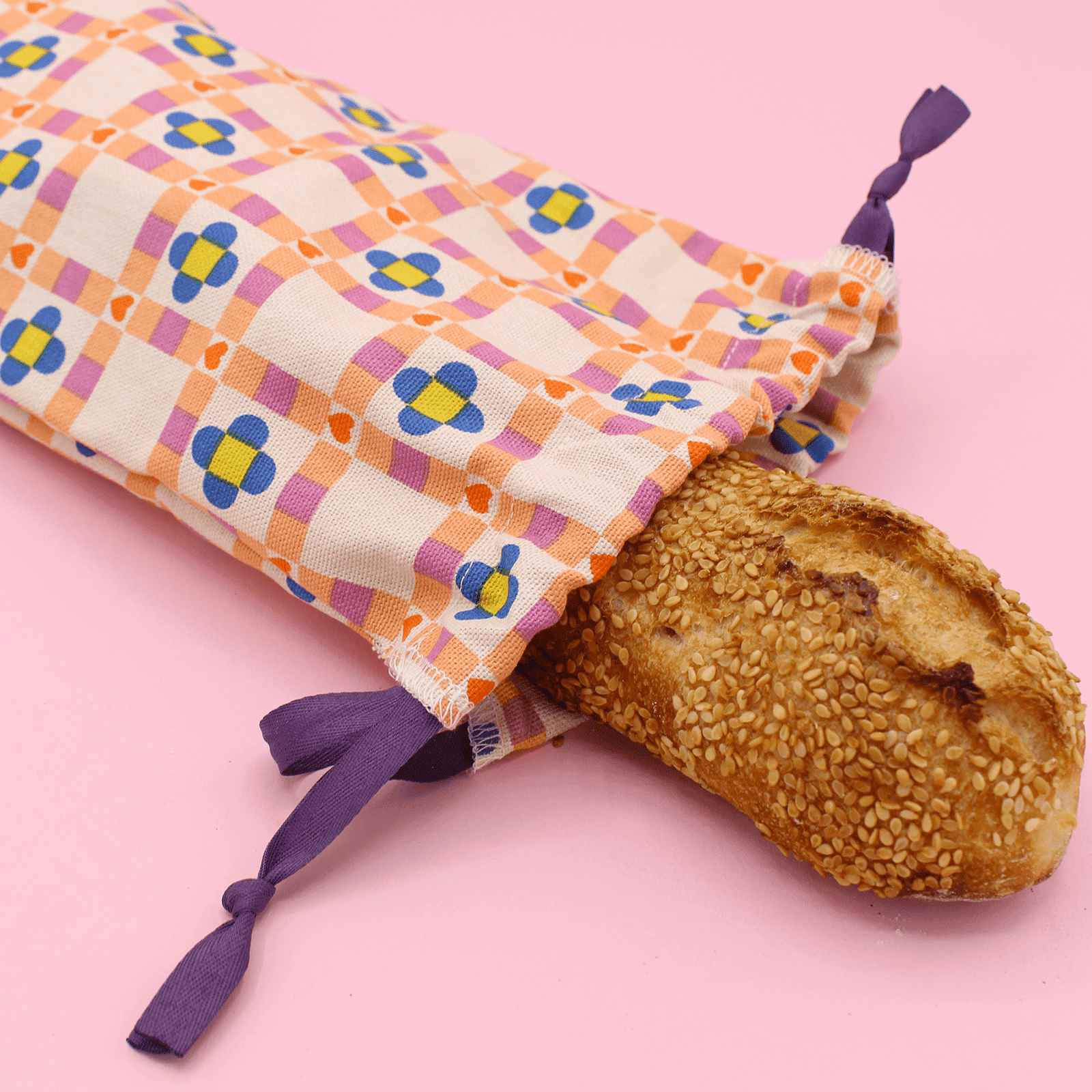 Nouveau patron - Sac à baguette en coton épais - carreaux -fleurs