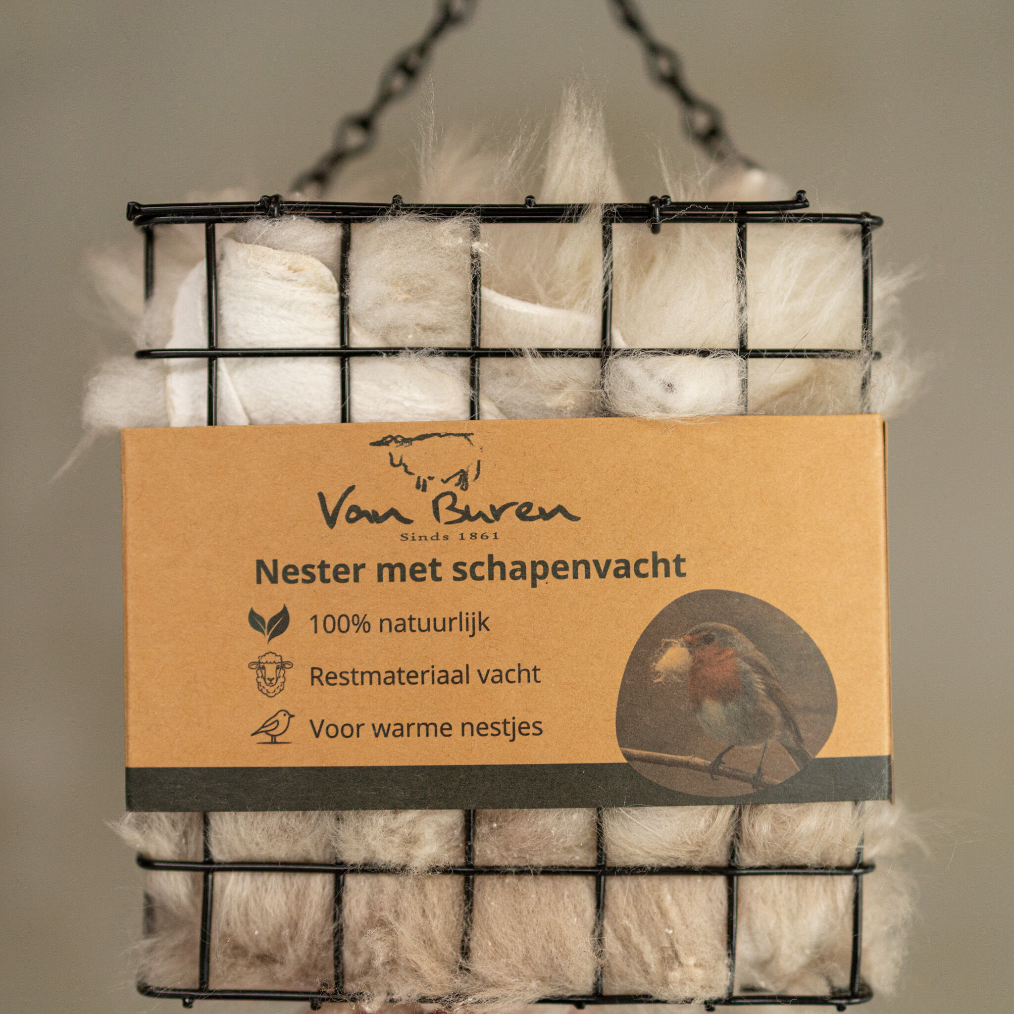 Support pour nids d'oiseaux en peau de mouton naturelle | 13 x 13 cm