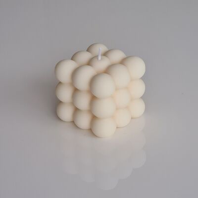 Vela cubo - hecha a mano con cera de colza en crema (vela de burbujas)