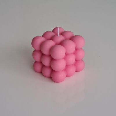 Vela cubo - hecha a mano con cera de colza en rosa (vela de burbujas)