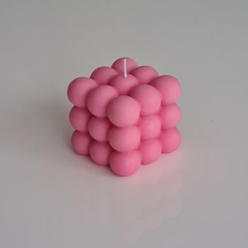 Bougie cube - faite à la main à partir de cire de colza en rose (Bubble Candle) 1