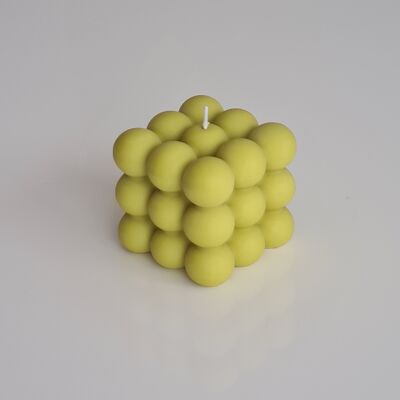 Vela en forma de cubo - hecha a mano con cera de colza en verde (vela de burbujas)