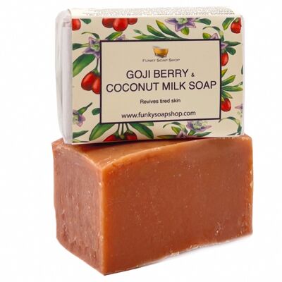 Savon aux baies de Goji et au lait de coco, naturel et fait à la main, environ 30 g/65 g