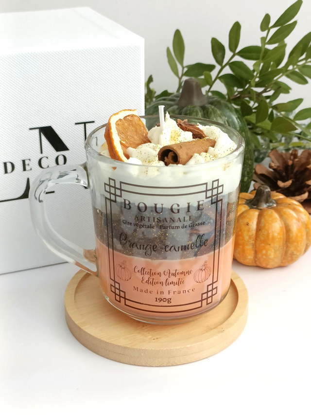 Gourmet mug candle with cinnamon and orange