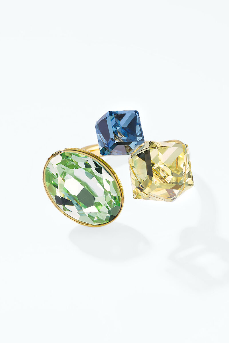 Bague trio de cristaux colorés en acier inoxydable 424AQ368