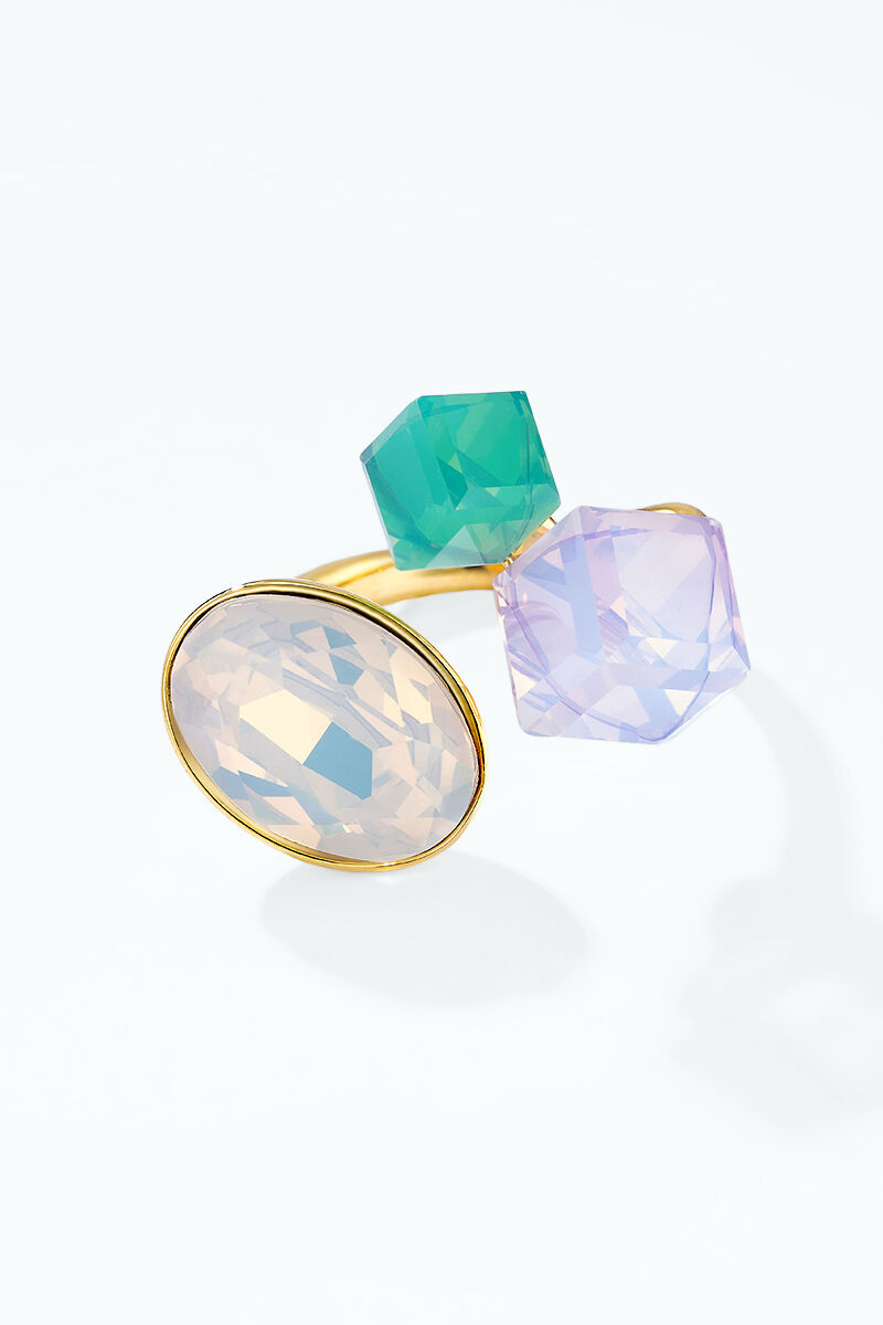 Bague trio de cristaux colorés en acier inoxydable 424AQ369
