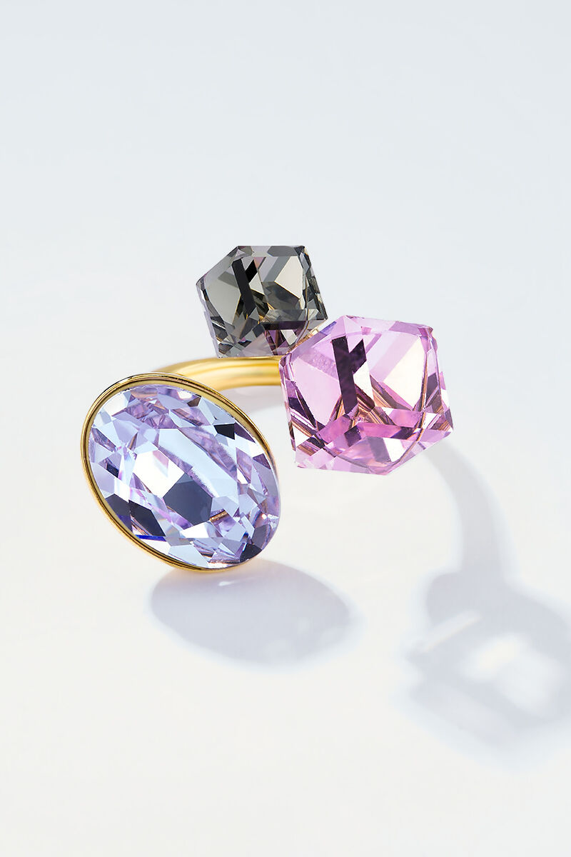 Bague trio de cristaux colorés en acier inoxydable 424AQ370