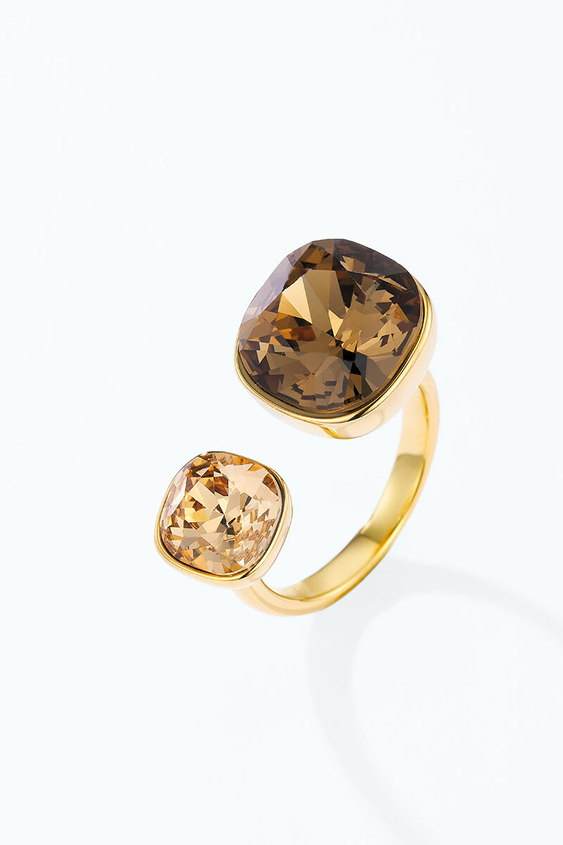 Bague ouverte à double cristal coloré en acier inoxydable 424AQ373