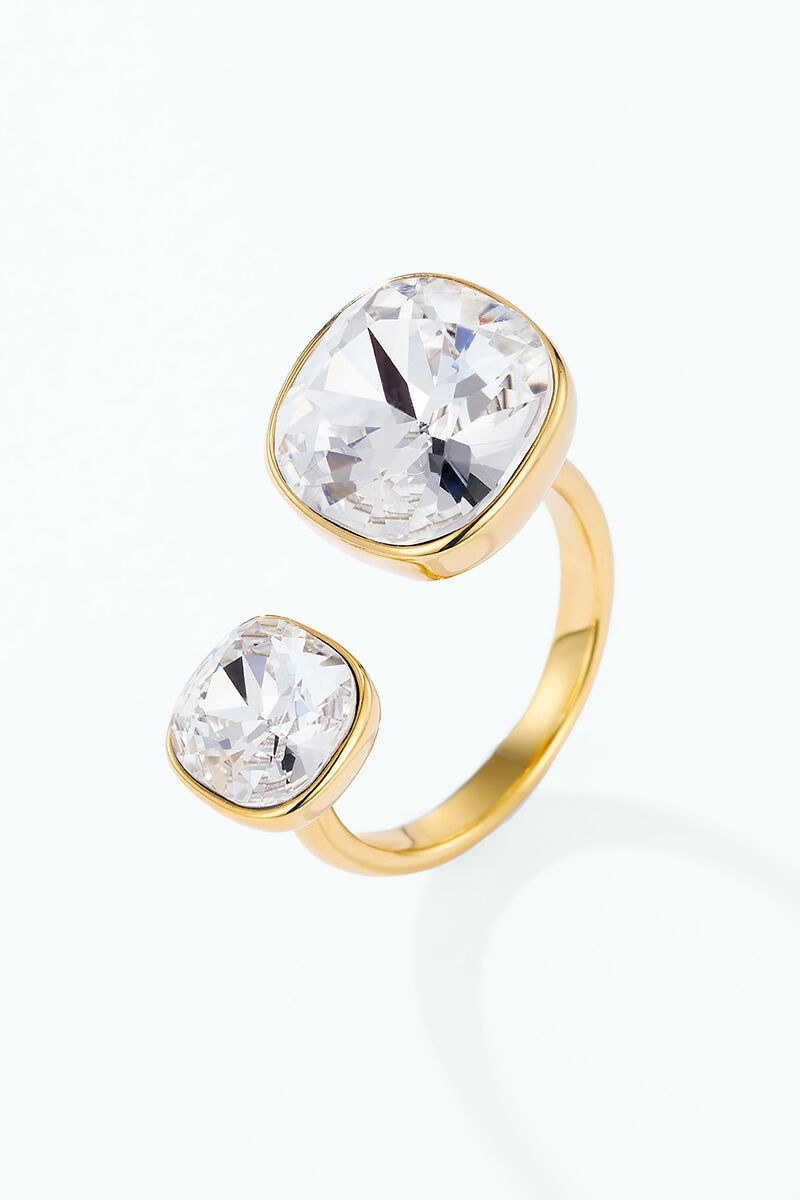 Bague ouverte à double cristal en acier inoxydable 424AQ374
