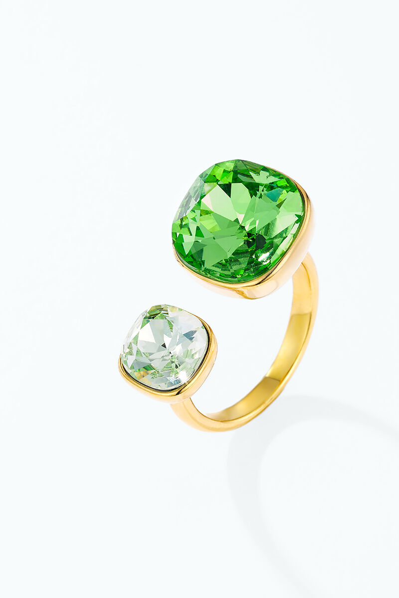 Bague ouverte à double cristal coloré en acier inoxydable 424AQ375
