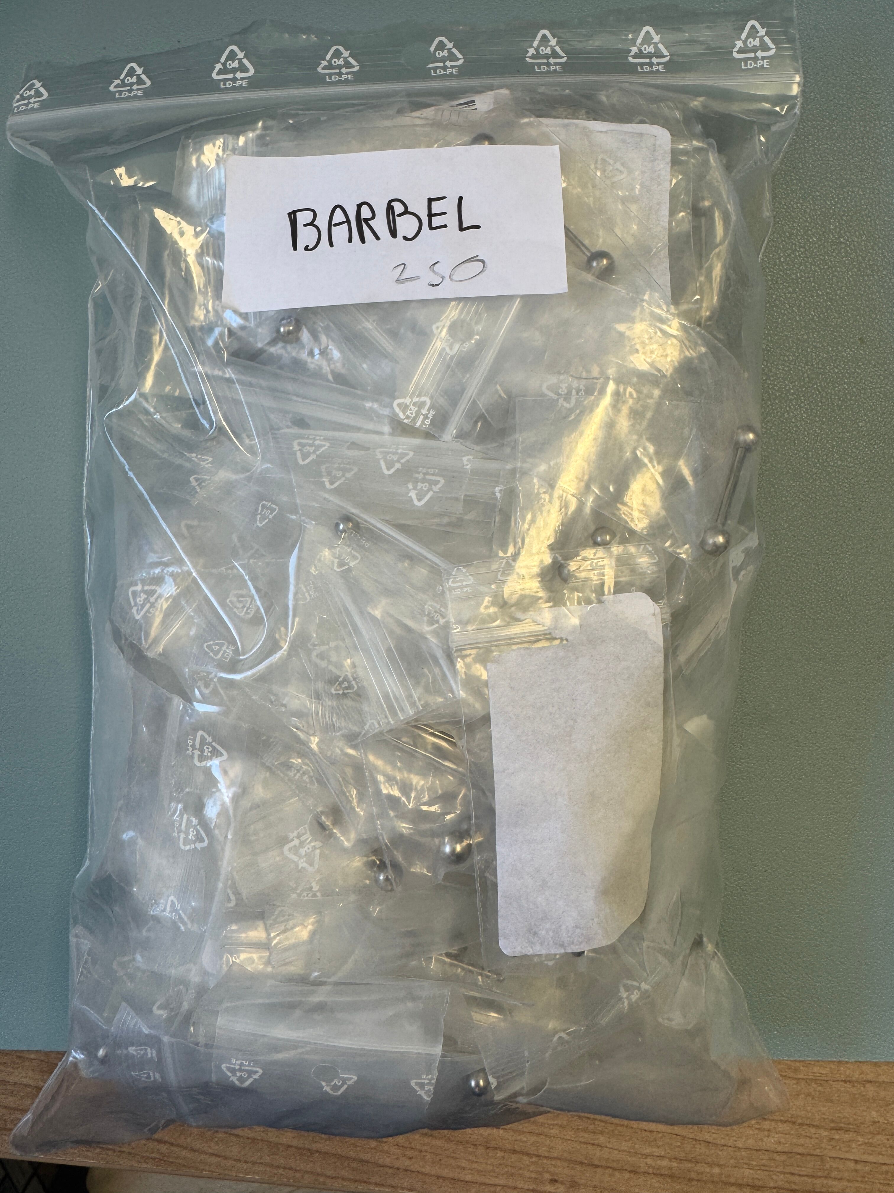 CLEARANCE SALE - Lot of 250 Surgical Steel Barbell Piercings