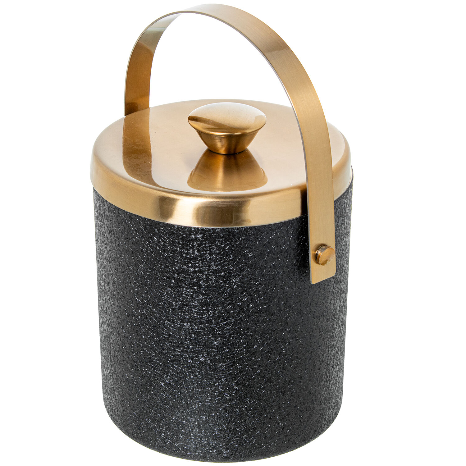 Ice Bucket with Lid, Stainless SteelMatte Gold, Black Cover 15X18/26cm