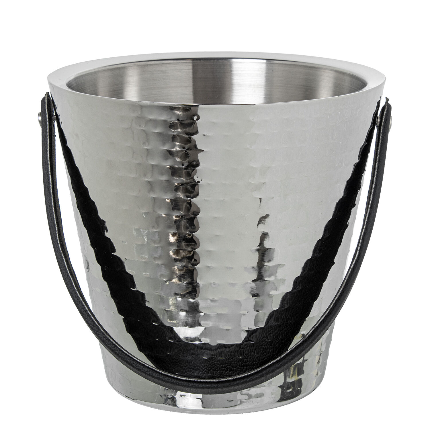 Stainless Steel Champagne BucketLeather Handle, Hammered Gloss 23X22cm Base:16cm