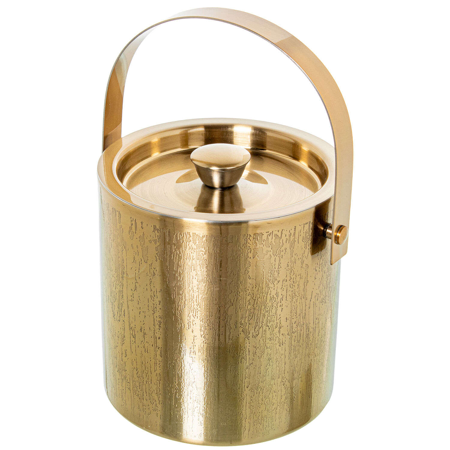 Ice Bucket with Lid and Handle, Stainless Steel.Matte Gold, Rain Engraving 15X16/26cm