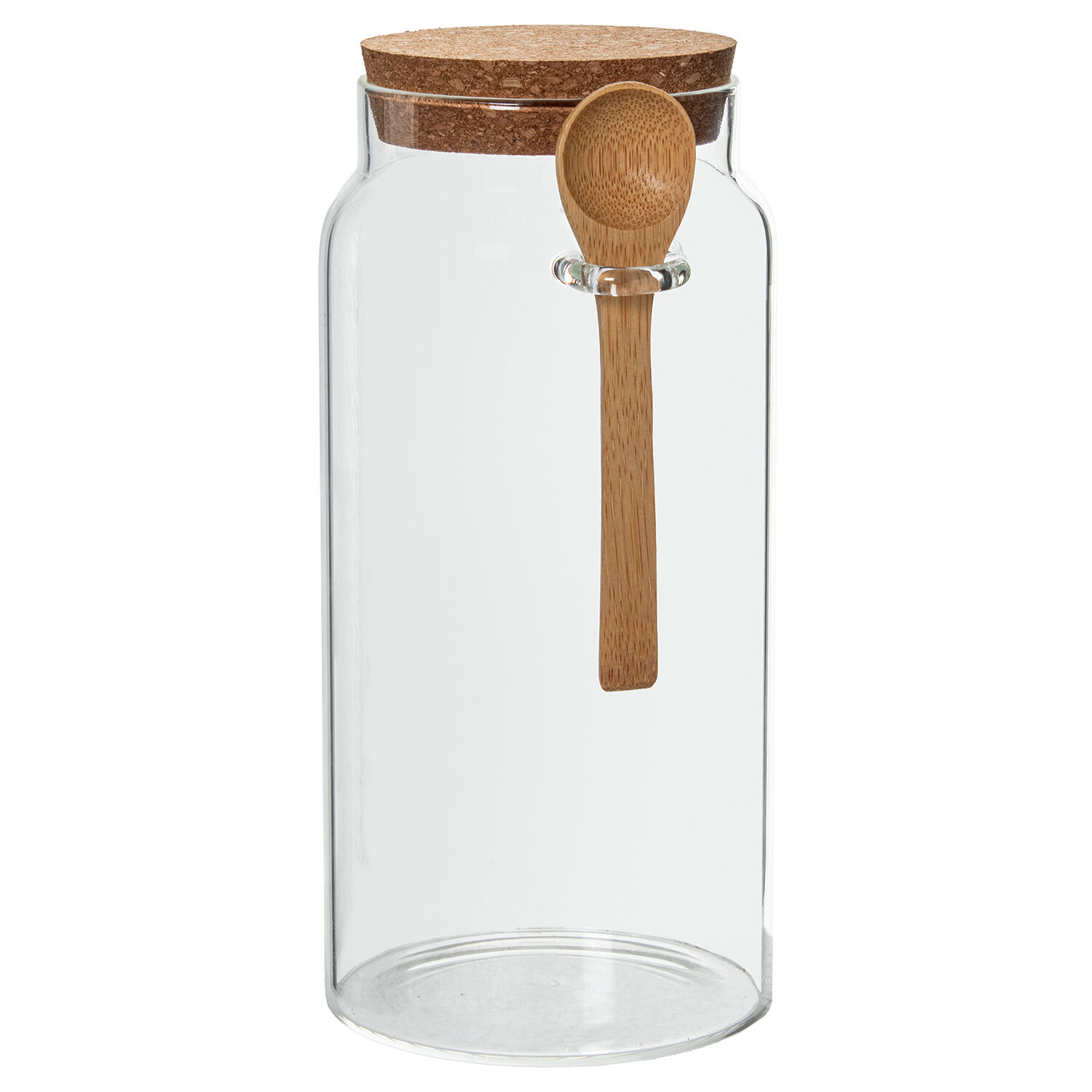 Borosilicate Glass Jar 1200ml Cork Stopper + Wooden Spoon 10X21.5cm 1200ml