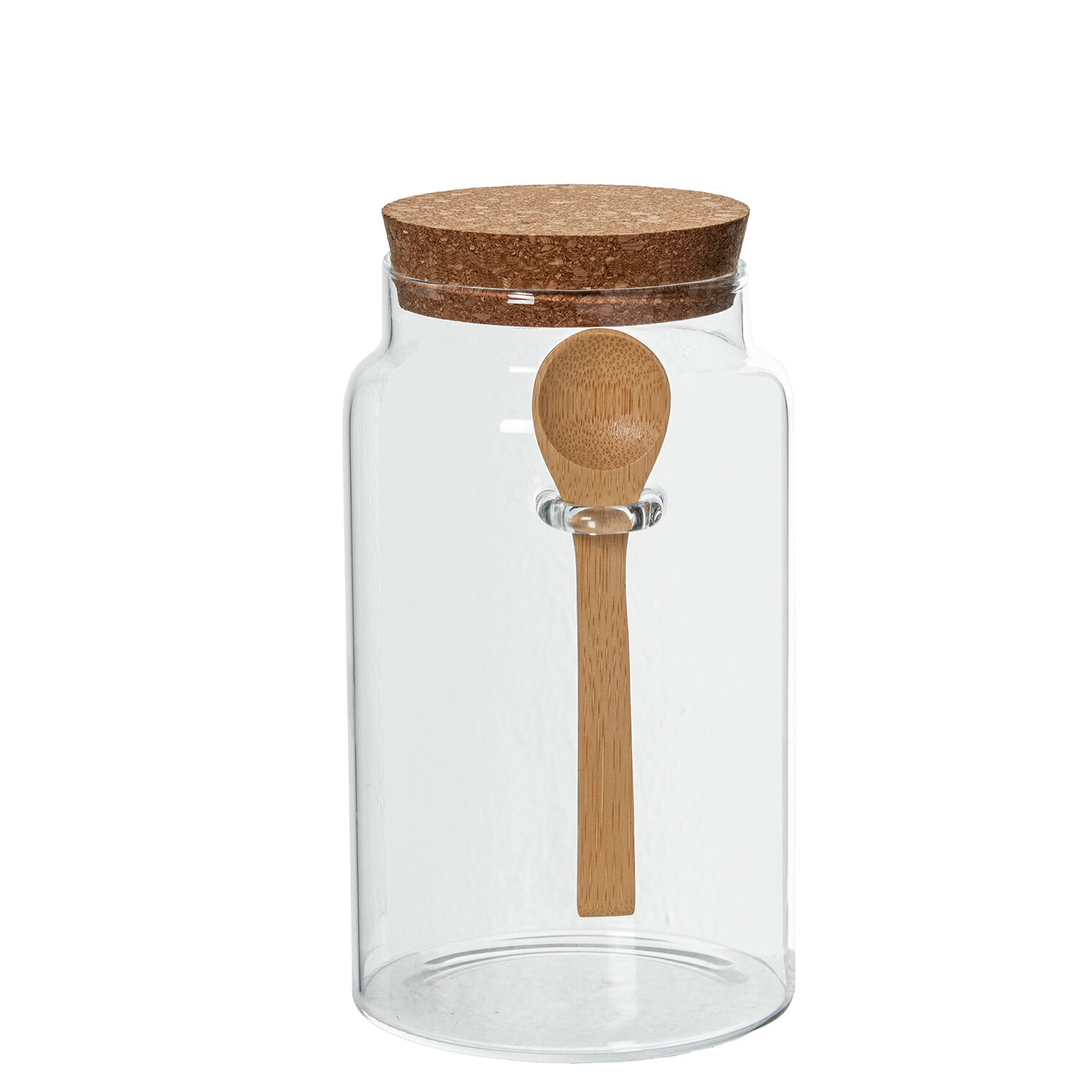 Borosilicate Glass Jar 1000ml Cork Stopper + Wooden Spoon 10X17.5cm 1000ml
