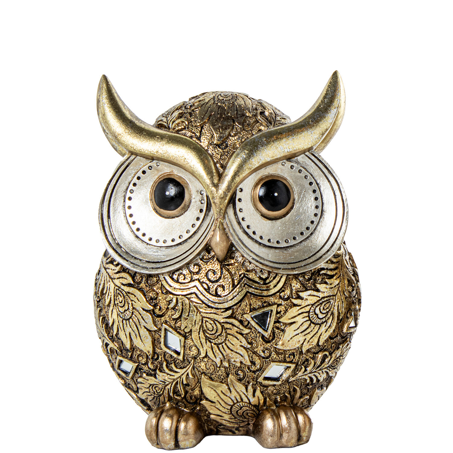 Golden Owl Resin Figurine 11X8X15.5cm