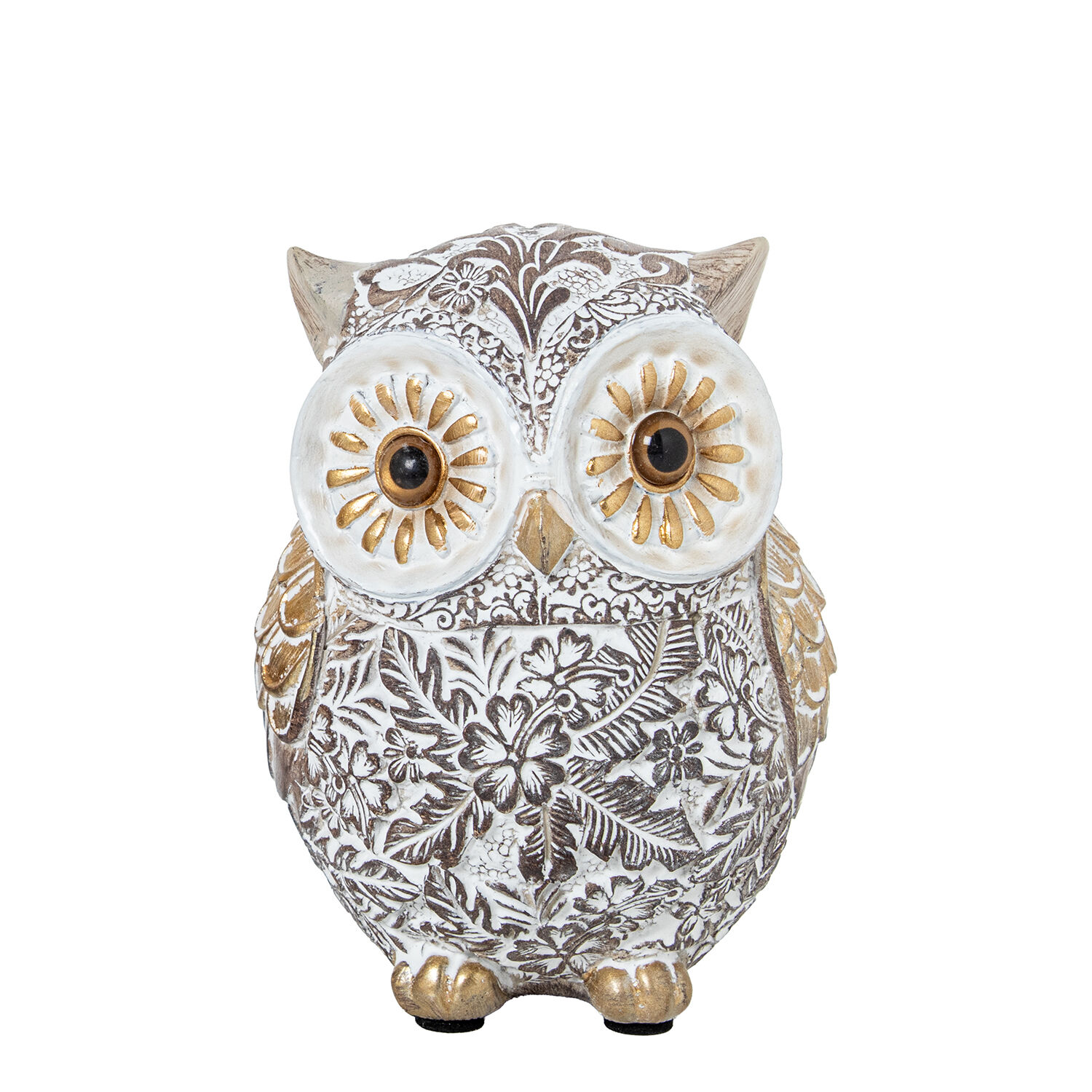 White/Golden Resin Owl Figurine 8.5X8X11.5cm